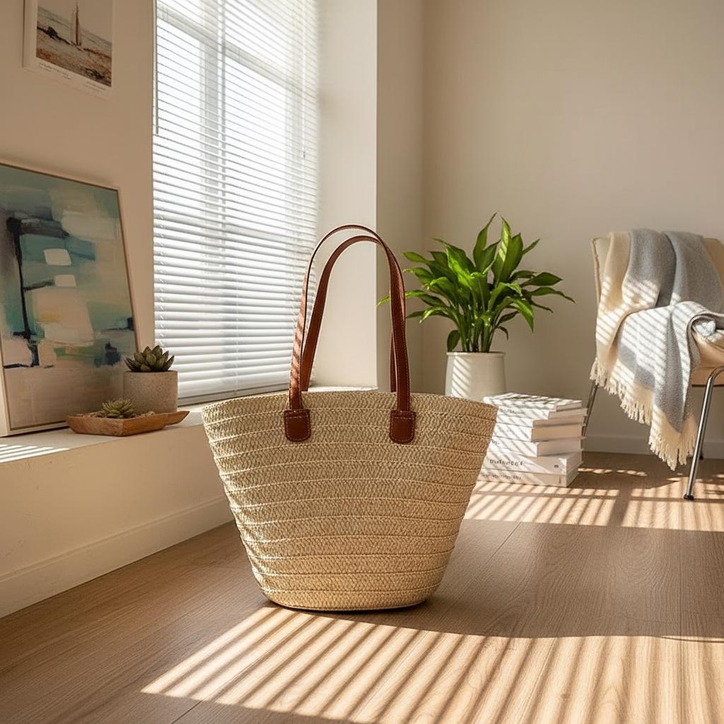 Large Straw Woven Shoulder Bag for Women, Summer Basket Tote Beach ...