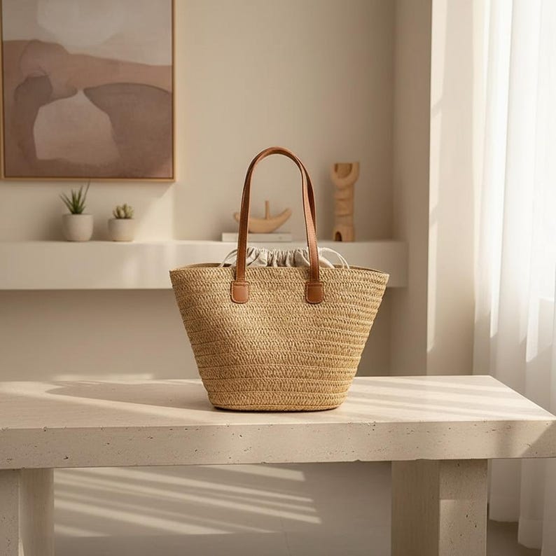Large Straw Woven Shoulder Bag for Women, Summer Basket Tote Beach ...