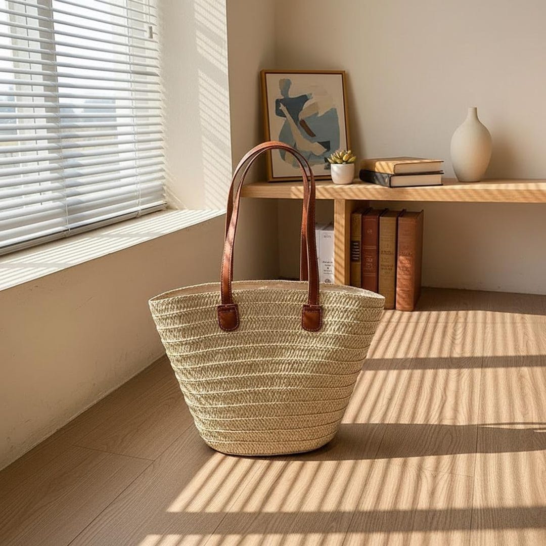 Large Straw Woven Shoulder Bag for Women, Summer Basket Tote Beach ...