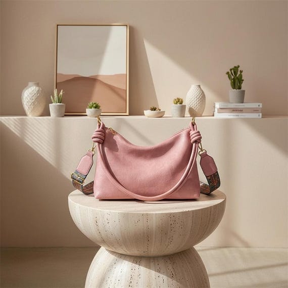 Soft Leather Shoulder Bag for Women, Minimalist Crossbody with Wide Strap