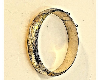 Pulsera con bisagras y diseño floral grabado vintage de FRS en tono plateado y dorado