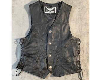 Street Legal Performance Men's Black Leather Biker Vest Size M Side Lace Snaps