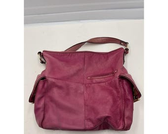 B. Makowsky Fuchsia Pink Leather Shoulder Bag Large Hobo Gold Hardware Vintage