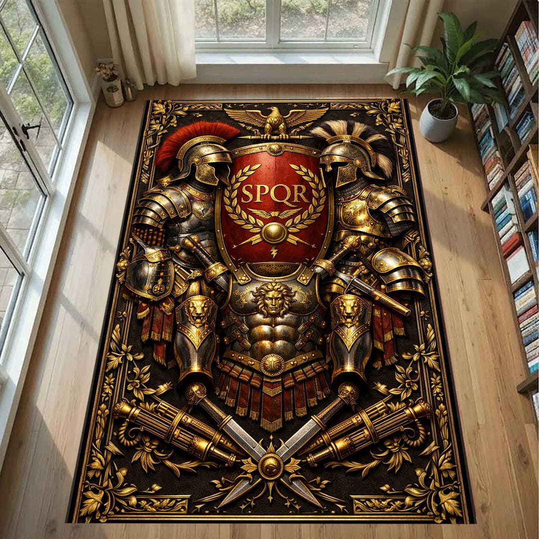 Roman Empire Rug: SPQR Shield Gold Red Armor Legion Eagle Crest ...