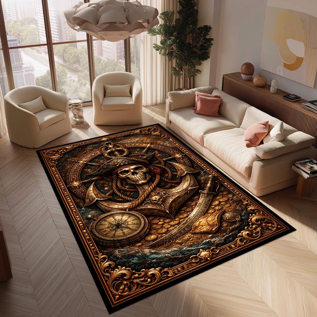 Pirate Rug Texture Pirate Skull Rug: Nautical Anchor Carpet, Retro Treasure Pattern ...