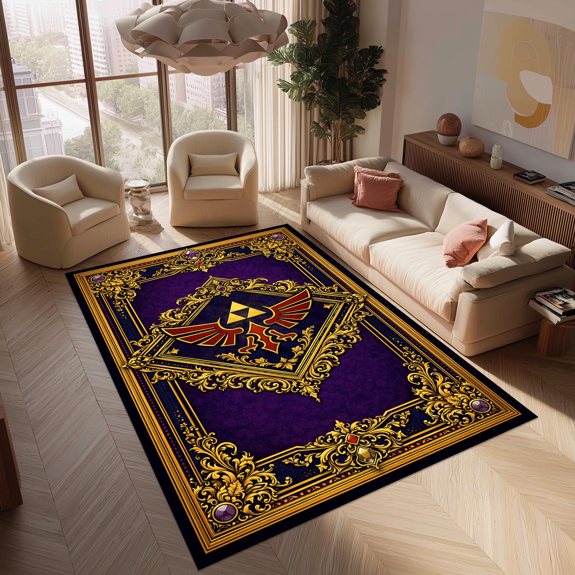Zelda Triforce Rug: Hyrule Crest Carpet, Fantasy Gamer Decor, Royal ...