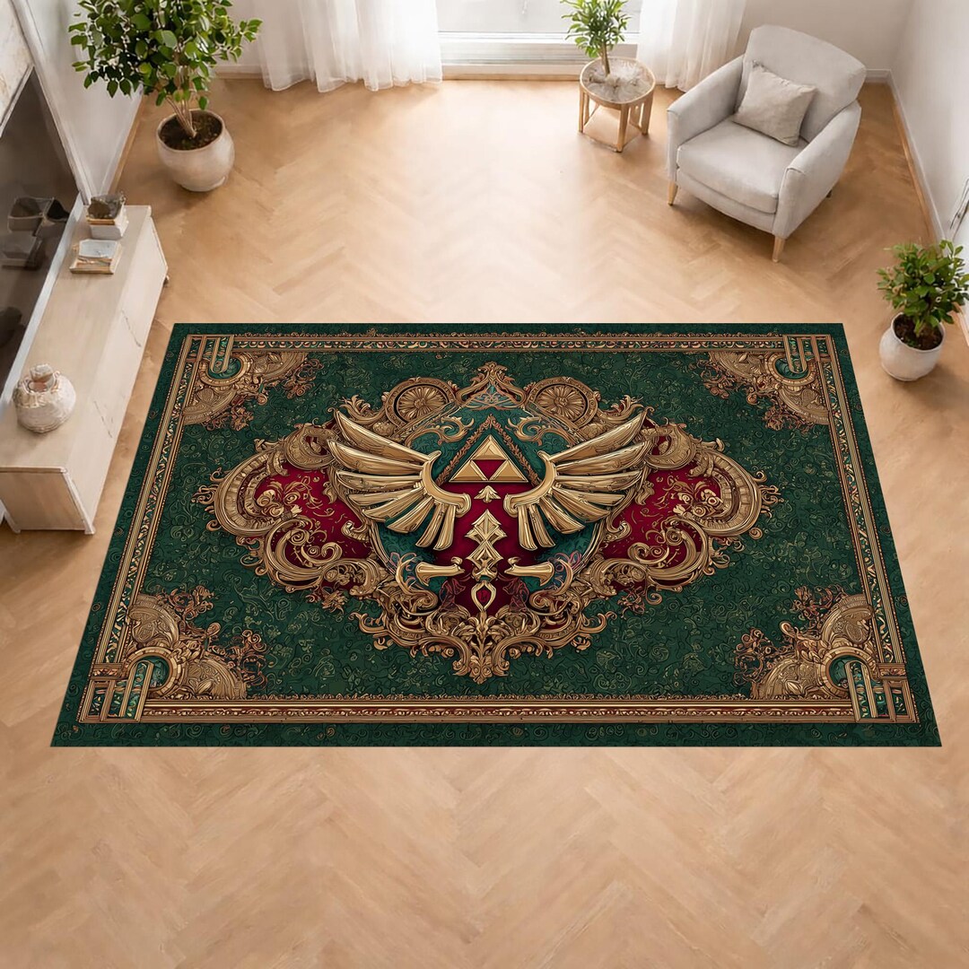 Zelda Triforce Rug: Hyrule Crest Carpet, Fantasy Gamer Decor, Royal ...