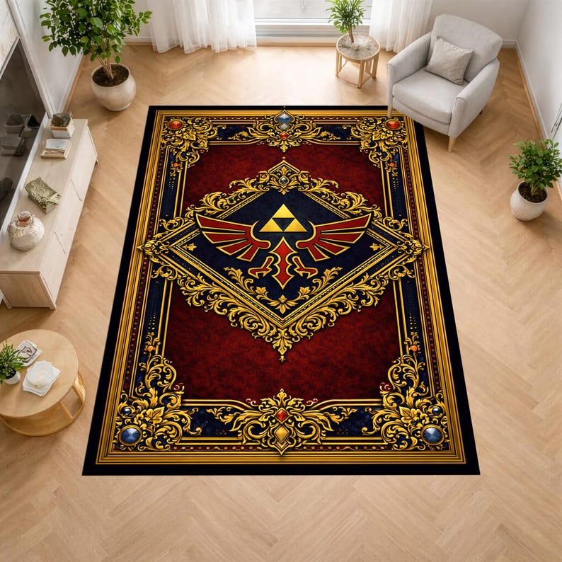 Zelda Triforce Rug: Hyrule Crest Carpet, Fantasy Gamer Decor, Royal ...