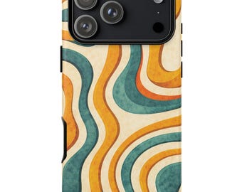 Funda para móvil estilo surf retro / Estética de olas vintage / Tonos verde azulado y mostaza que evocan la playa / Funda para iPhone y Samsung / Estilo veraniego costero
