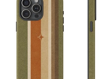 Funda para teléfono con rayas retro, funda vintage para iPhone color oliva, estética minimalista en tonos tierra, funda para Samsung estilo años 70, funda para teléfono neutra y moderna