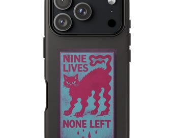 Funda retro para teléfono con diseño de gato, "Nueve vidas, ninguna queda", funda vintage punk para iPhone, funda divertida con humor negro y diseño de gato, funda grunge Y2K para Samsung.