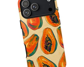 Funda para iPhone con diseño de papaya, funda vintage con estampado de frutas, funda veraniega con estilo, cubierta con estampado tropical, funda para iPhone y Samsung.