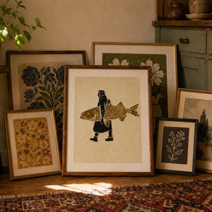 The Weight We Carry | Folk Art Fish Print | Vintage Coastal Wall Art | Eclectic Cottage Decor | Downloadable Art Print image 4