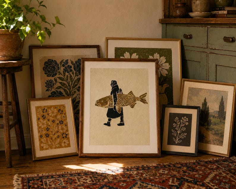 The Weight We Carry | Folk Art Fish Print | Vintage Coastal Wall Art | Eclectic Cottage Decor | Downloadable Art Print image 4