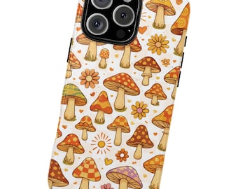Funda para iPhone con diseño de setas, funda retro hippie, funda estética adorable, estampado vintage de setas, funda cottagecore, regalo para ella.