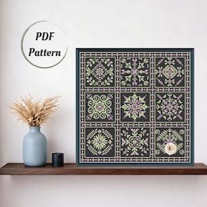 Folk Mosaic Sampler Cross Stitch Pattern – Modern Patchwork Blocks (PDF Xstitch Charts)