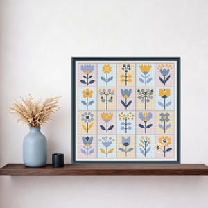 Bloempatroon pdf-steeksteeksteekproefpatroon - moderne Scandinavische bloemen getelde grafiek digitale download