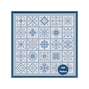 Schema per punto croce a piastrelle geometriche in formato PDF, sampler moderno, design Art Déco (download immediato)