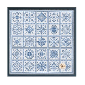 Wzór haftu krzyżykowego: geometryczne kwadraty ludowe, nowoczesny wzór kafelkowy (plik PDF, możliwość natychmiastowego pobrania)