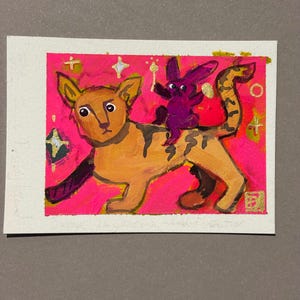 Original Thylacine ACEO Painting – Tasmanian Tiger Miniature Art – 2.5 x 3.5” – Signed Small Artwork