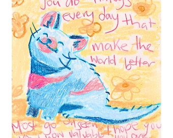 Lámina A5 “Haces del mundo un lugar mejor” de la isla Bruny – Edición limitada (1/50) – Obra de arte firmada por el demonio de Tasmania