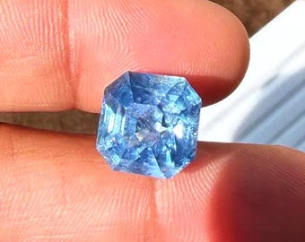 Unheated Icy Blue Sapphire 14.59 ct Emerald Cut, Natural Ceylon No Heat Light Blue Loose Gem 12mm, Large Statement Ring or Neelam Stone