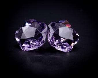 Amethist set van twee, 3 karaat, natuurlijke lavendelpaarse bloemslijping, losse stenen van 7,4 mm, geschikt voor oorbellen en sieraden, geboortesteen van februari.