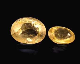 Unheated Yellow Sapphire Pair 57.02 ct, Natural Ceylon Pukhraj 39.42 ct and 17.60 ct, No Heat Oval Loose Stones, Estate Jyotish Gemstones