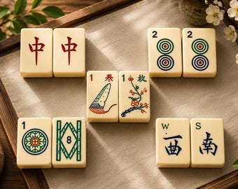 Vintage Mahjong Tile Earrings - Bone & Bamboo, Handcrafted