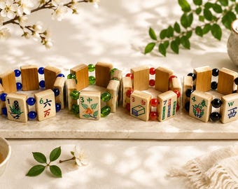 Vintage Mahjong Tile Bracelet: Bone & Bamboo
