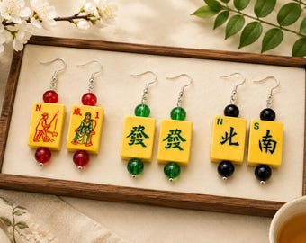 Vintage Bakelite Mahjong Tile Dangle Earrings