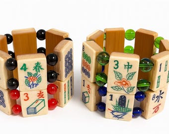 Vintage Mahjong Tile Bracelet: Bone & Bamboo