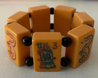 Pulsera de baquelita para Mah-jongg, única en su tipo. ¡TODAS LAS FICHAS SON ESPECIALES!