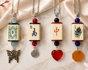 Vintage Mah-Jongg Tile Necklaces with Vintage Coins - Handmade Bone & Bamboo Jewelry