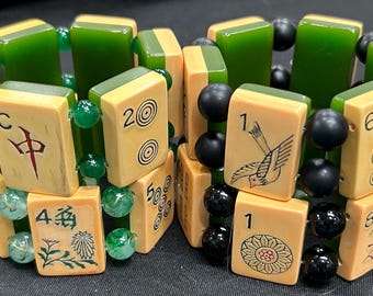 Pulsera de baquelita verde para mahjong, muy rara (varias opciones de cuentas y tamaños disponibles).