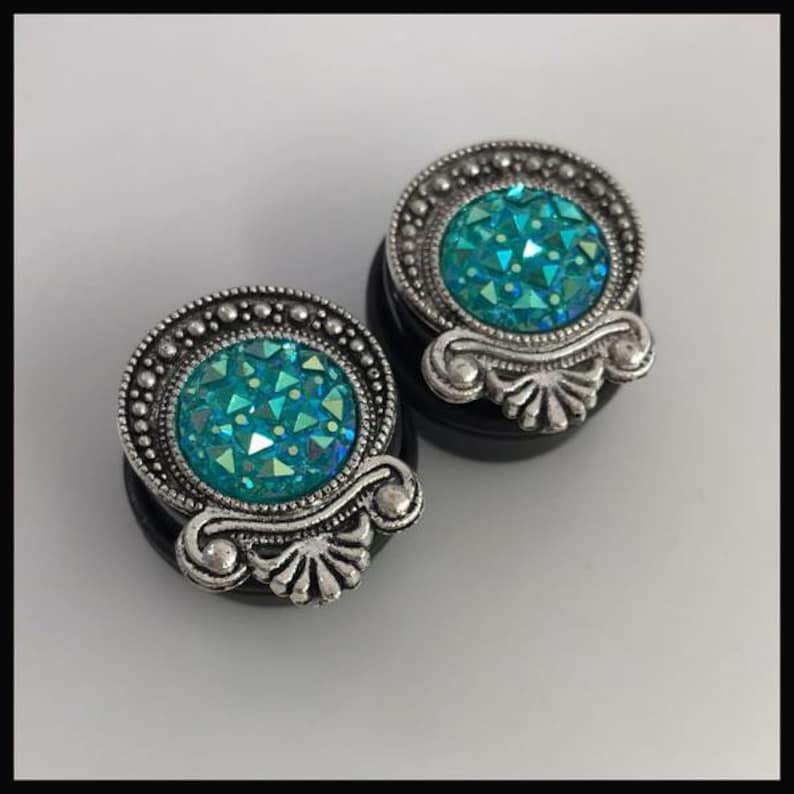 0G 00G 12 916 58 34 78 1 PICK SIZE Gypsy Silver Teal Elegant Wedding Gauges Plugs Jewelry