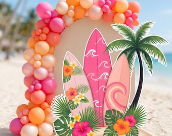 Printable Pink Surfboard Big Decor Cutout, Beach Aloha Hawaiian Party Decoration, Digital Download, luau party