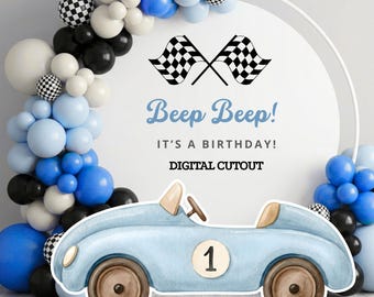 blue Racecar Birthday Fast One Birthday Cutout Decor: Racecar Birthday, Vintage Car, Cut Out Template, Stand up Props, Blue Car Birthday