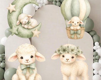 Cute lamb Baby Shower Big Decor Cutout, gender neutral lamb Standee, safe green lamb Backdrop Party Prop, lamb baby shower cutout
