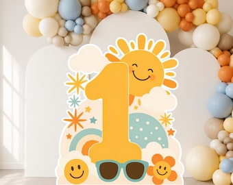 One Happy Dude Birthday Big Decor Cutout PNG, Smiley Sunshine First Birthday Standee, Retro Sun Party Decor