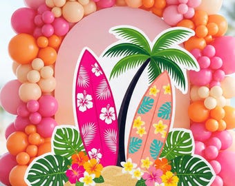 Printable Pink Surfboard Big Decor Cutout, Beach Aloha Hawaiian Party Decoration, Digital Download, luau party