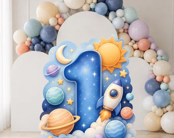 First Trip Around the Sun Birthday Big Cutout Decor PNG, Space First Birthday Standee, Rocket Planet Sun Party Decor, astronaut