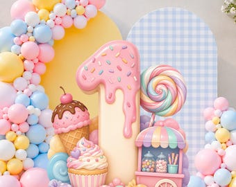 Sweet One Birthday Big decor Cutout PNG, Candy Dessert First Birthday Standee, Ice Cream Lollipop Cupcake Party Decor