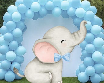 Printable Elephant Big Decor Cutout, Little Peanut Party Prop, Baby Elephant With Blue Bow Standee (Digital Download)
