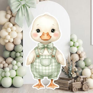 Printable Cute Duck Big Decor Cutout, Baby Duck in Jumpsuit with green Bow, Baby Shower or Birthday Standee (Digital Download)
