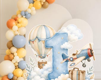 Airplane First Birthday Big Decor Cutout, Time Flies Birthday Party Prop, Plane Theme Number 1 Standee, Boy 1st Birthday Decor