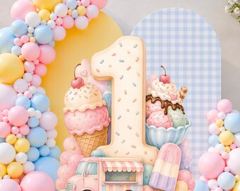 Ice Cream Sweet One Birthday Big decor Cutout PNG, Ice Cream First Birthday Standee, Sundae Popsicle Truck Party Decor