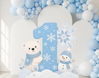 Winter Wonderland 1st Birthday Big Cutout Decor Standee, Winter ONEderland Party Prop, Snowflake Backdrop Decor, blue theme, baby boy