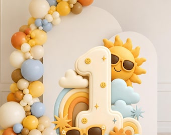 One Happy Dude Birthday Big Decor Cutout PNG, Smiley Sunshine First Birthday Standee, Retro Sun Party Decor
