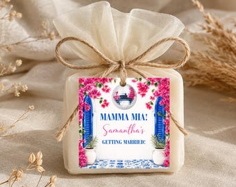 Mamma Mia Thank You Tags, Retro Disco Round Party Bag Labels, Dancing Queen Themed Printable Favor Tags, Instant Download Greek Island